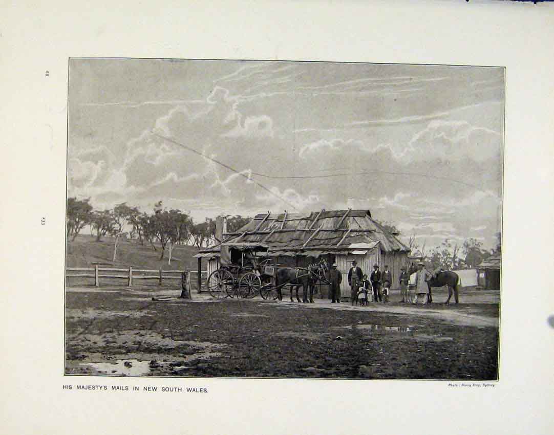 Old Antique Print Mail Steamer Burmah Postman South Africa South India