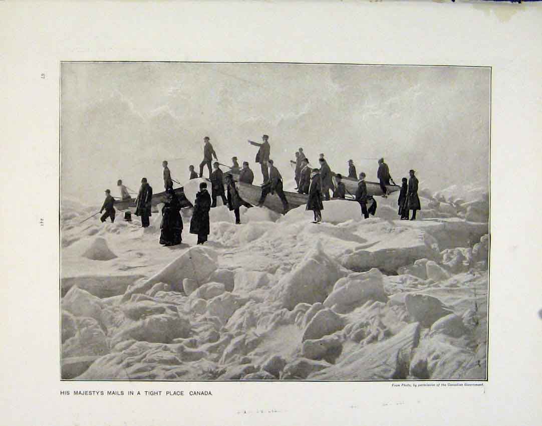 Antique Old Print His Majestys Mails Tight Place Canada Cable Ship Photos