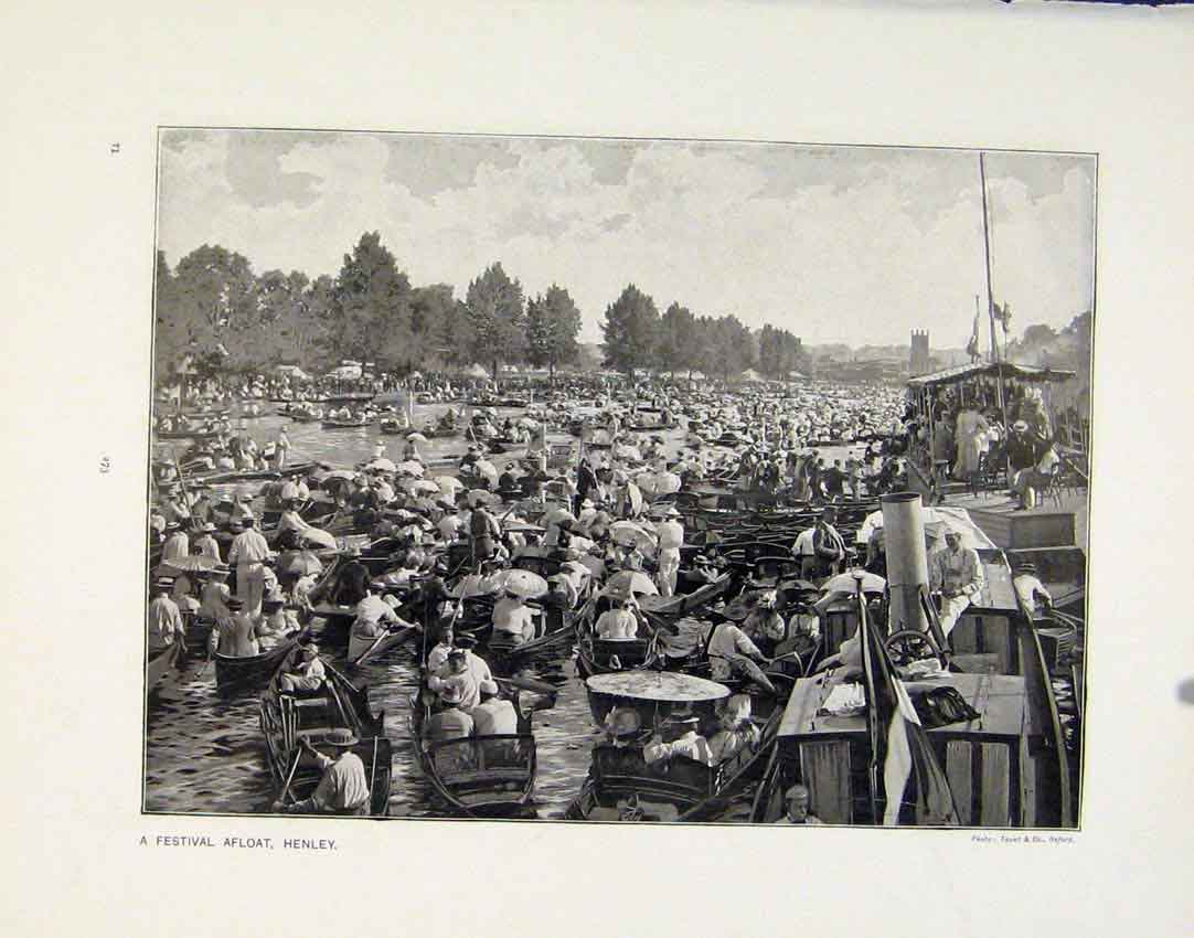 Old Antique Print Festival Afloat Henley Garden Party Hatfield England