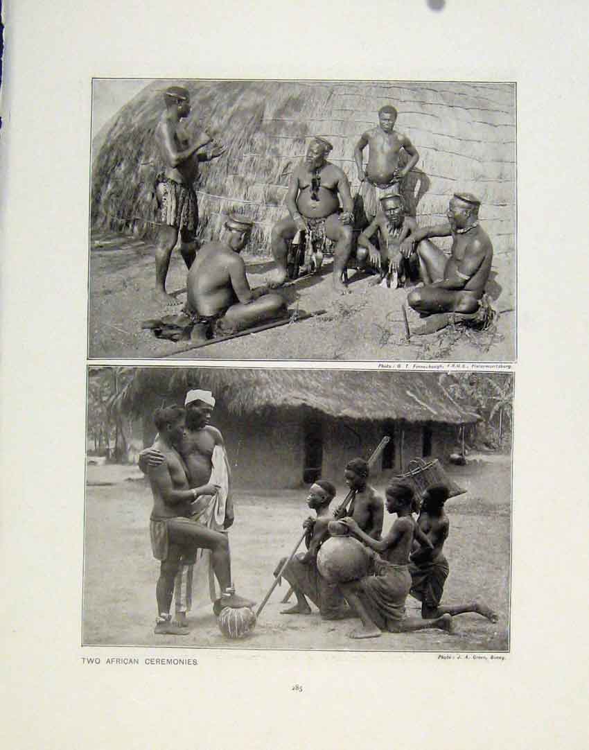 Old Antique Print Two African Ceremonies Burning Ghat Benares Photo Art