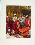 Original Old Antique Print Colored Plate King Opening Parliament 19th Century