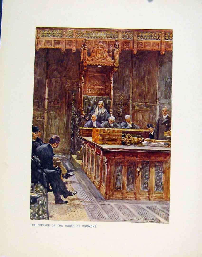 Original Old Antique Print Speaker House Commons Color Plate C1910 20th Century