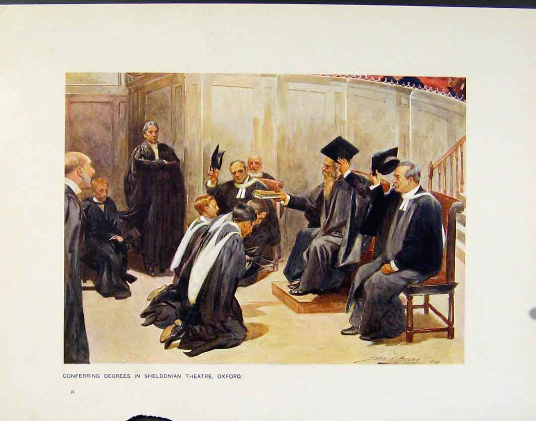 Original Old Antique Print Conferring Degrees Sheldonian Theatre Oxford