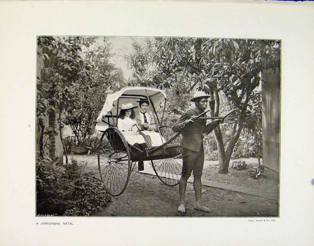 Old Antique Print Jinricksha Natal Returning Gfieds South Africa Photo 20th
