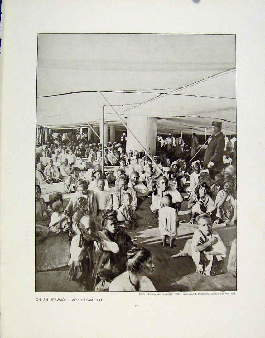 Old Antique Print Irawadi River Steamboat Crossing South African Drift