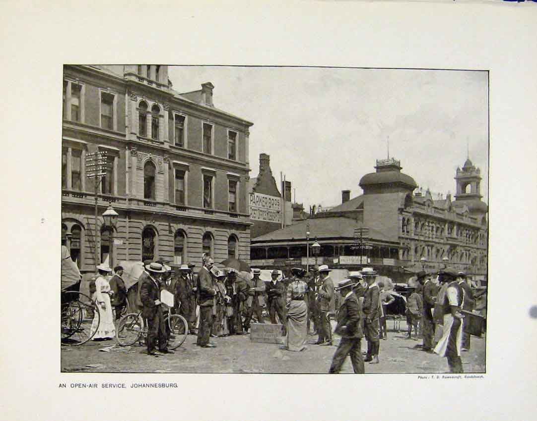 Old Antique Print Open Air Service Johannesburg Christmas Morning London