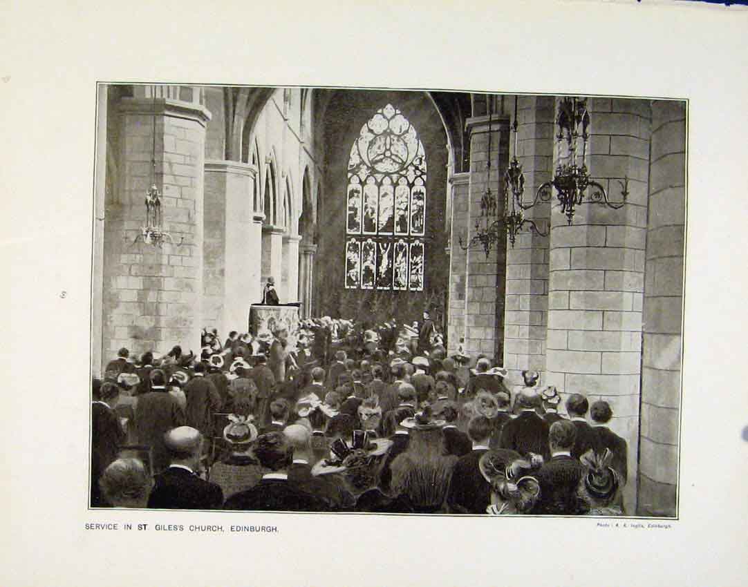 Old Antique Print Service St Giles Church Enidburgh Ministering Children