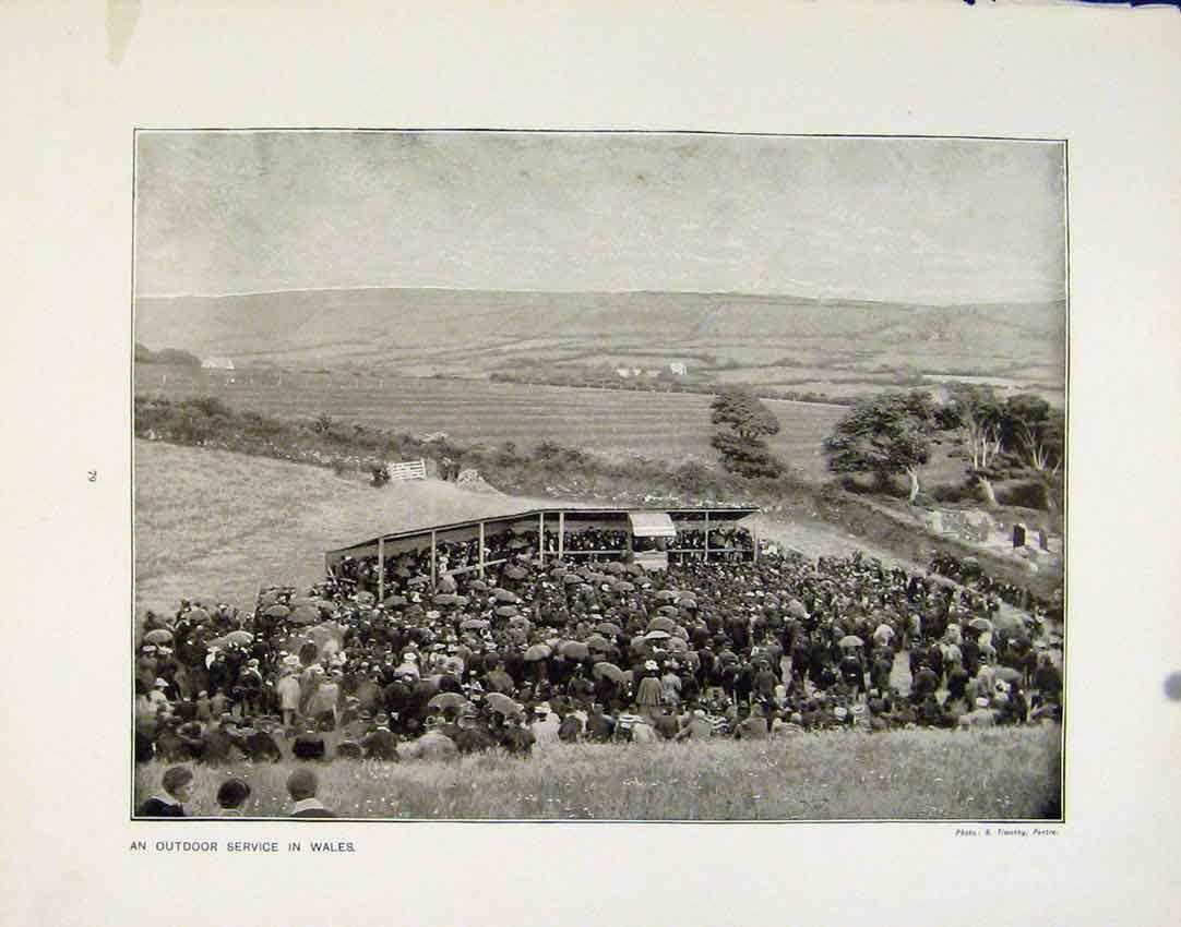 Original Old Antique Print Outdoor Service Wales Hindu Marriage Ceremony Photo