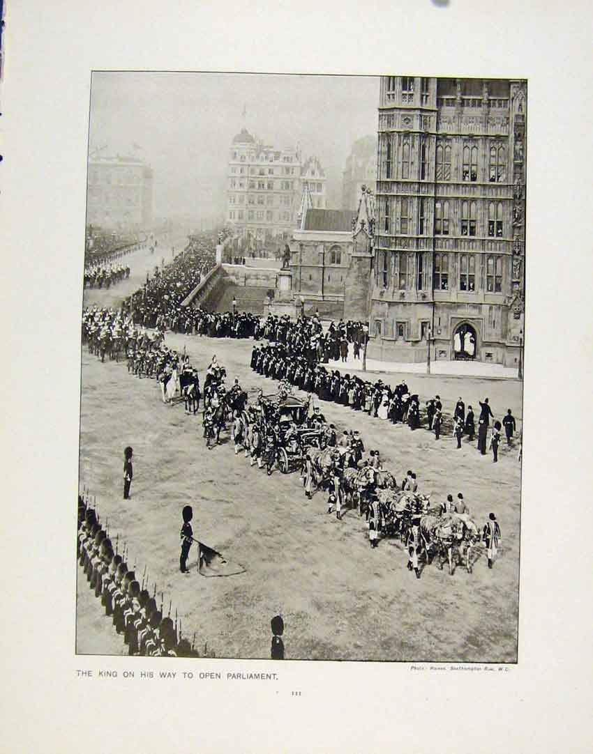 Original Old Antique Print King Way To Open Parliament Declaration Poll C1911