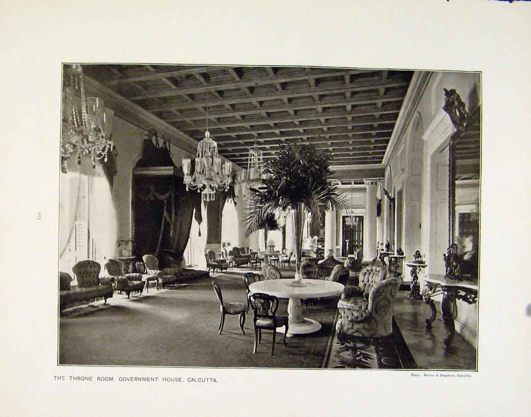 Old Antique Print Throne Room Government House Calcutta King Ado Photo