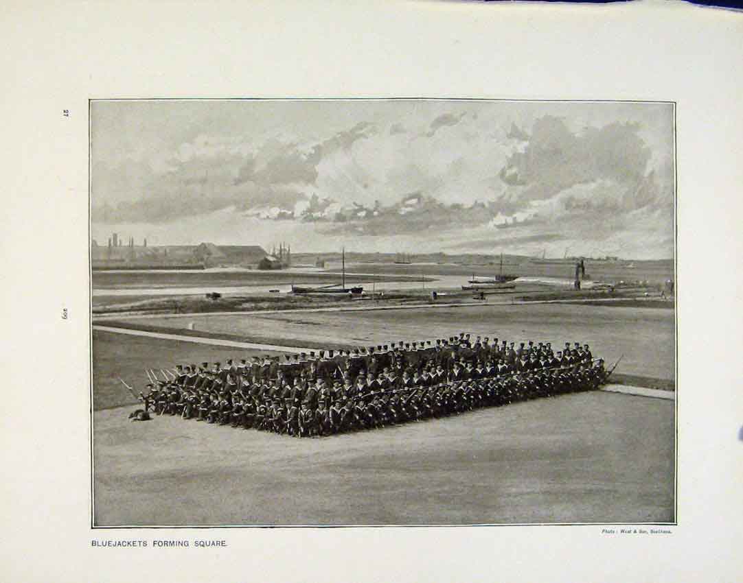 Original Old Antique Print Bluejackets Forming Square Men War Simons Bay Photo 0