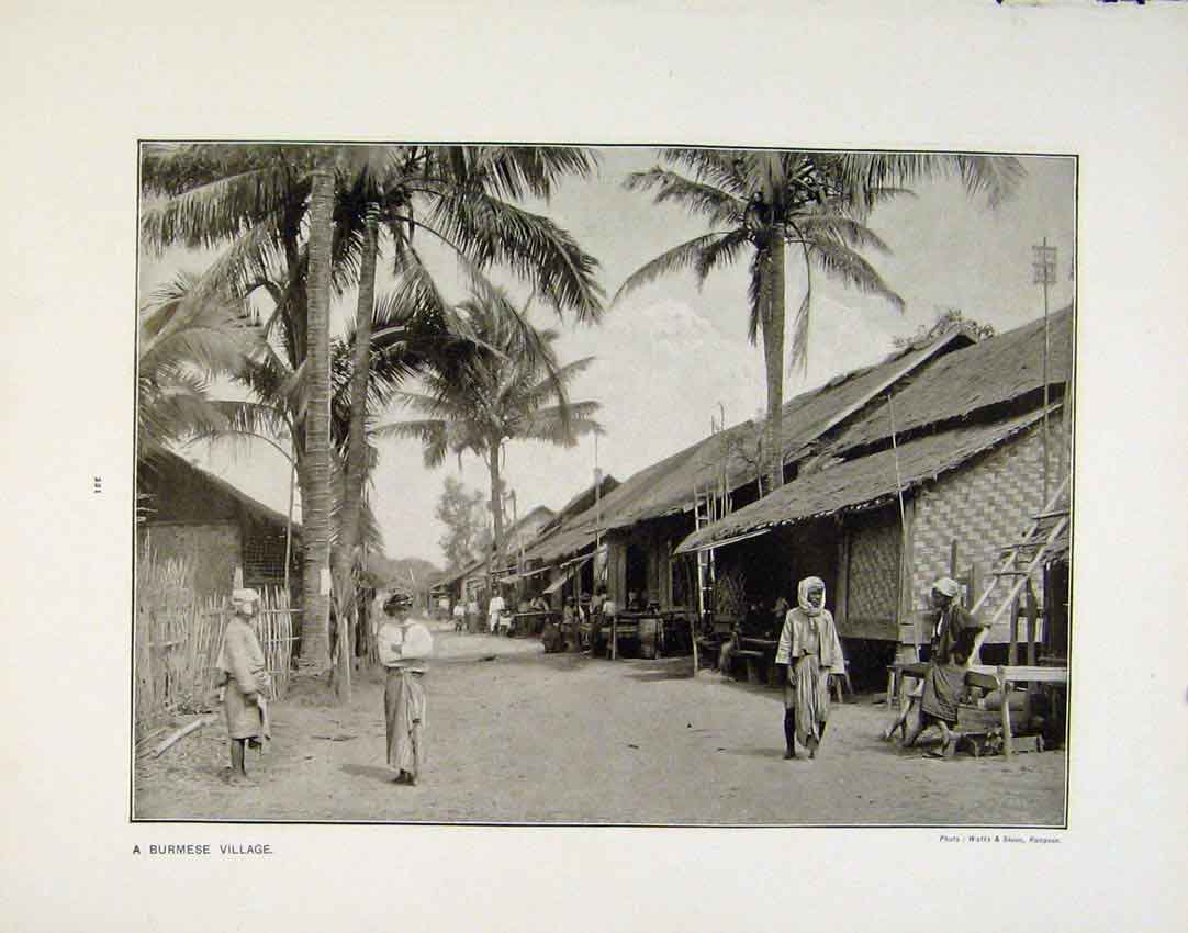 Original Old Antique Print Burmese Village Kaffir Kraal Photo C1911 Art 20th