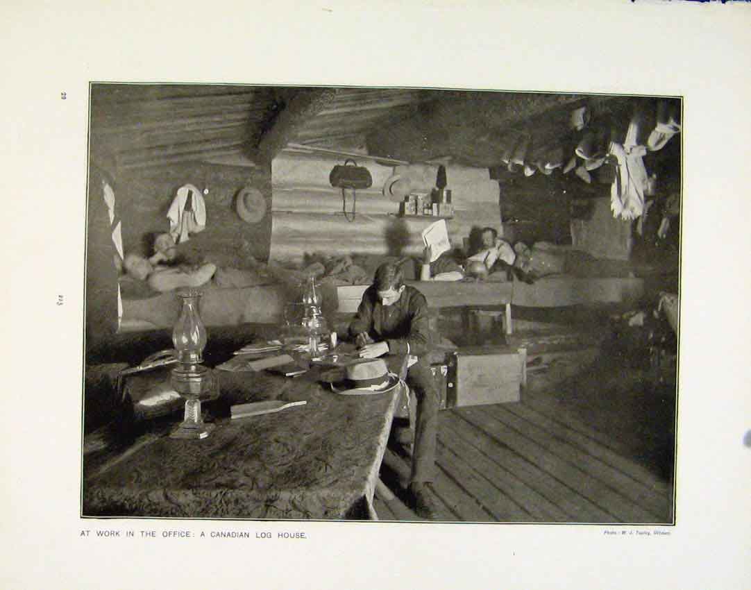 Antique Old Print Wprl Pffoce Canadian Log House Eaton Hall Chesire Photo