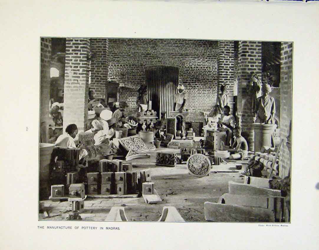 Old Antique Print Government Eight Hours Day Manufacture Pottery Madras