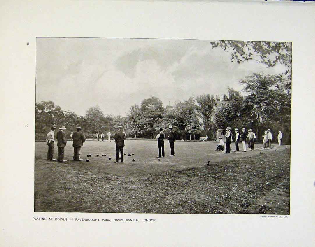 Original Old Antique Print Playing Bowls Ravenscourt London Nautch Dance Photo