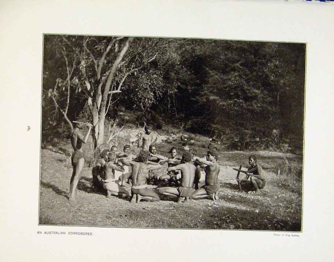 Old Antique Print Austalian Corroboree Tobogganing Banadian Scene Photo