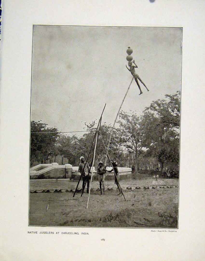 Antique Old Print Native Jugglers Darheeling India Chess Match 1911 Photo 20th