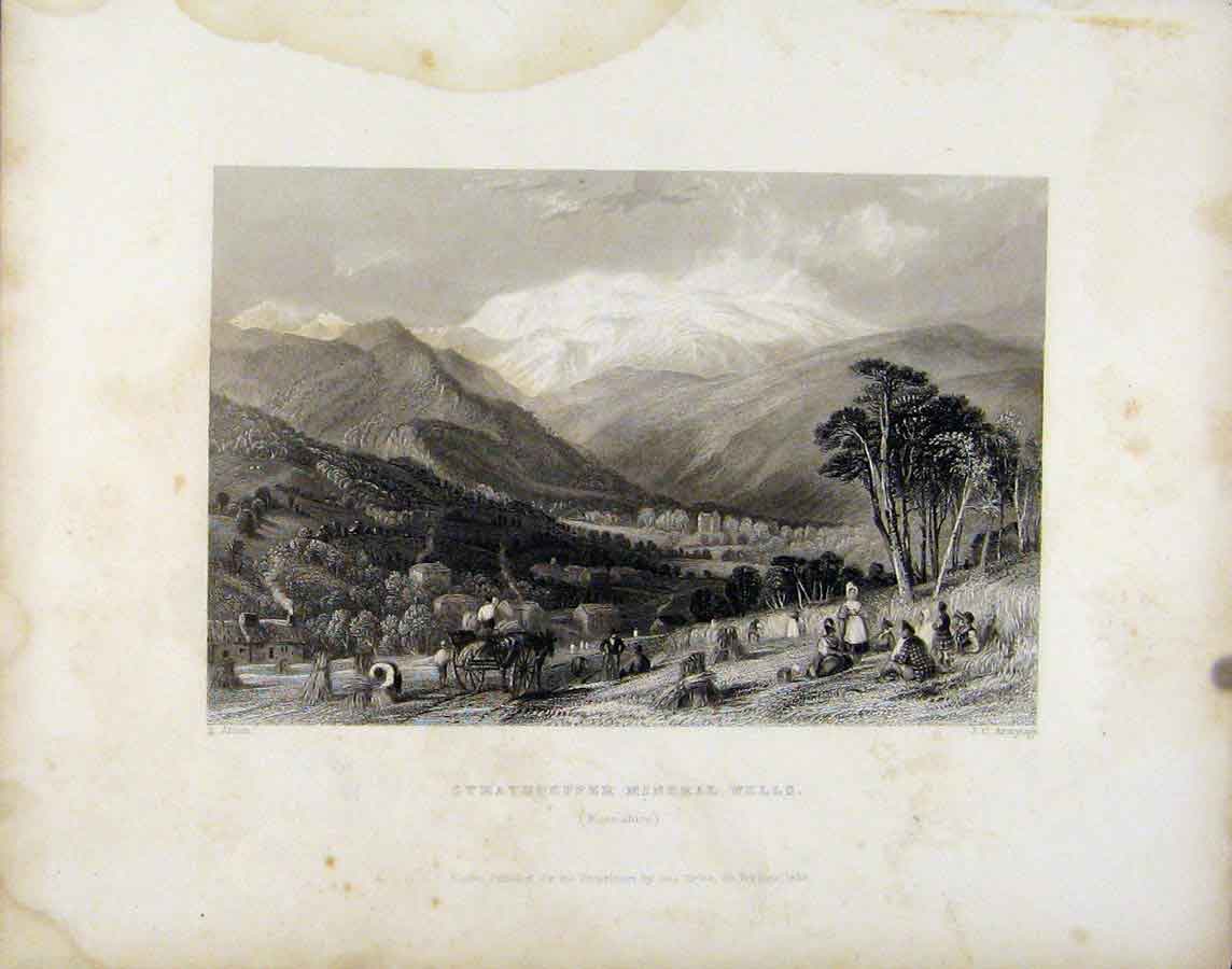 Old Antique Print Strathpeffer Mineral Wells Rosshire Scotland C1838 Art 19th