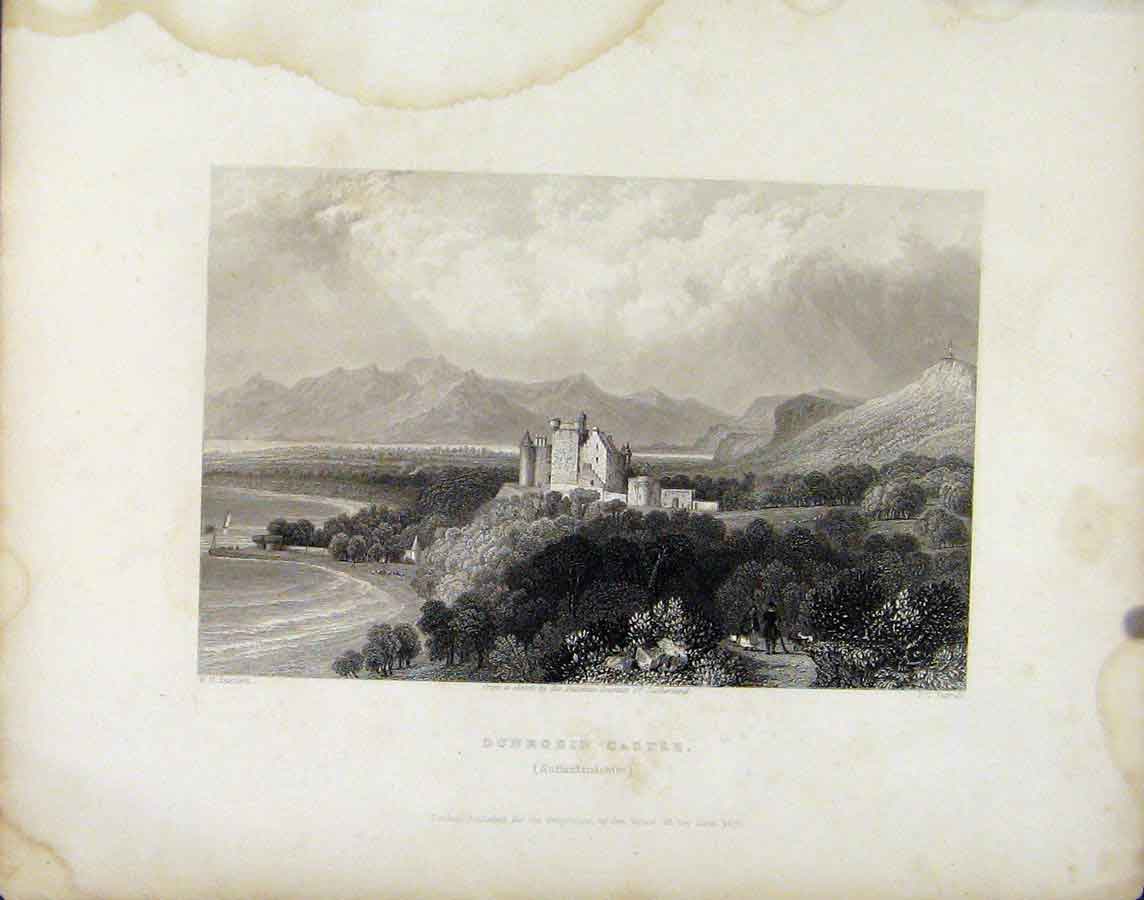 Original Old Antique Print Dunrobin Castle Sutherlandshire Scotland