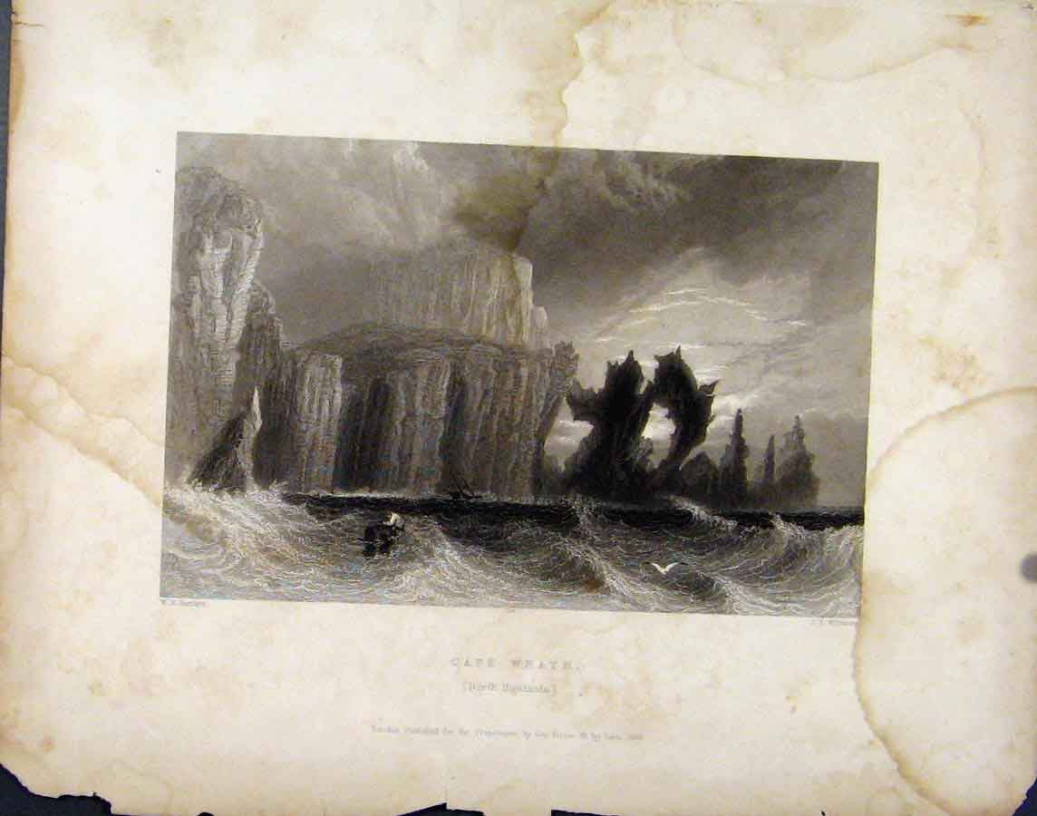 Original Old Antique Print Cape Wrath North Highland Scotland C1839 Victorian