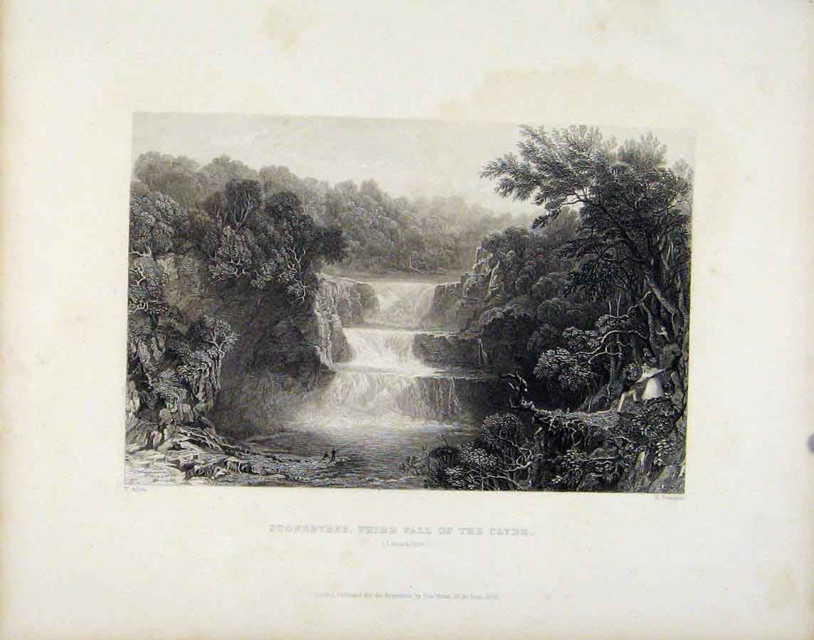 Original Old Antique Print Stonebyres Third Fall Clyde Scotland Art