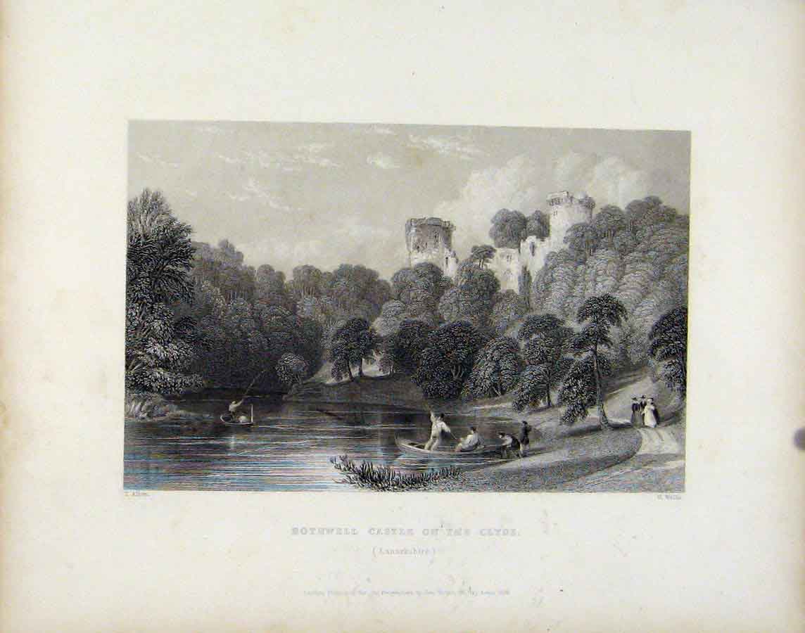Original Old Antique Print Bothwell Castle On Clyde Lanarkshire Scotland