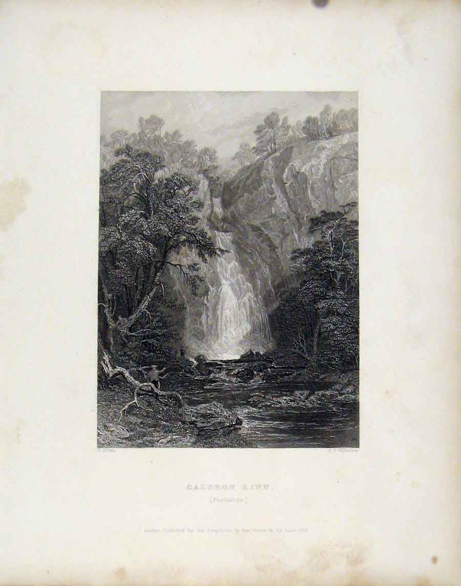 Original Old Antique Print Fine Art Caldron Linn Perthshire Scotland Art