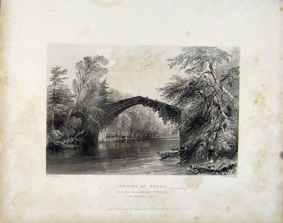 Original Old Antique Print Bridge Doune Scotalnd Fine Art C1838 Art Victorian