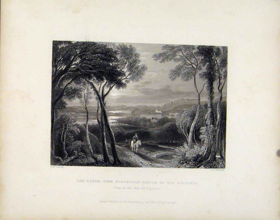 Original Old Antique Print C1839 Scotland Clyde Dunmarton Castle 19th