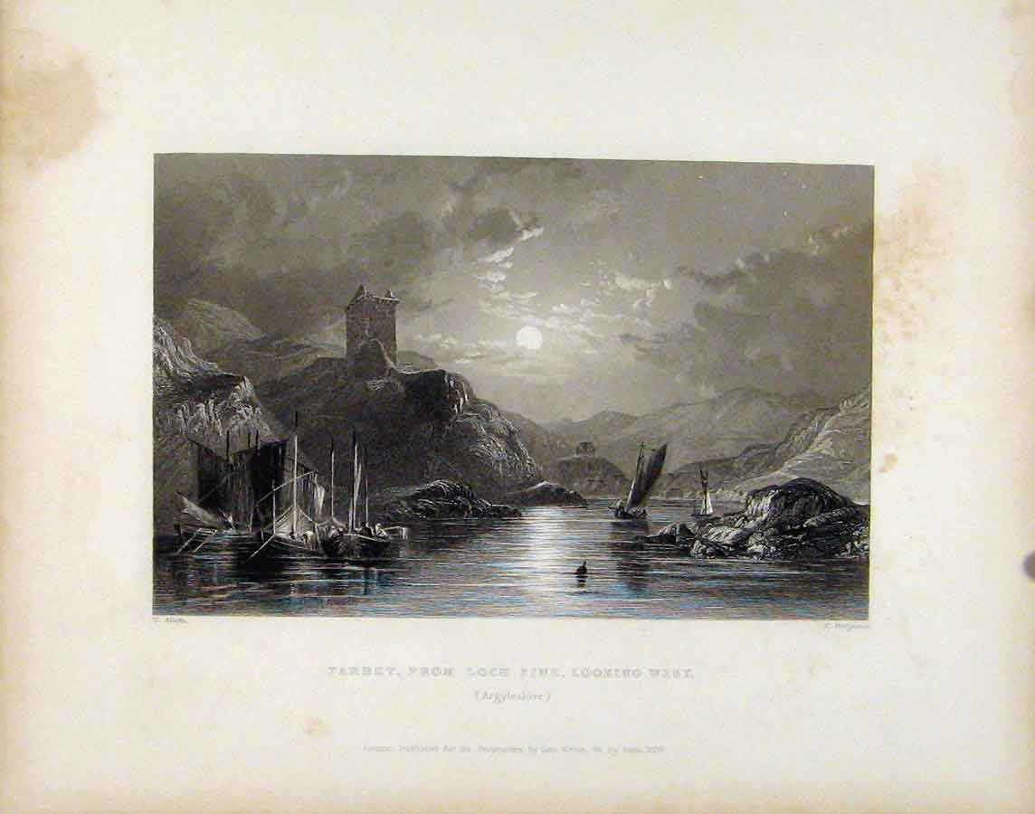 Original Old Antique Print Tarbet Loch Fine Argyleshire Scotland C1839 Victorian