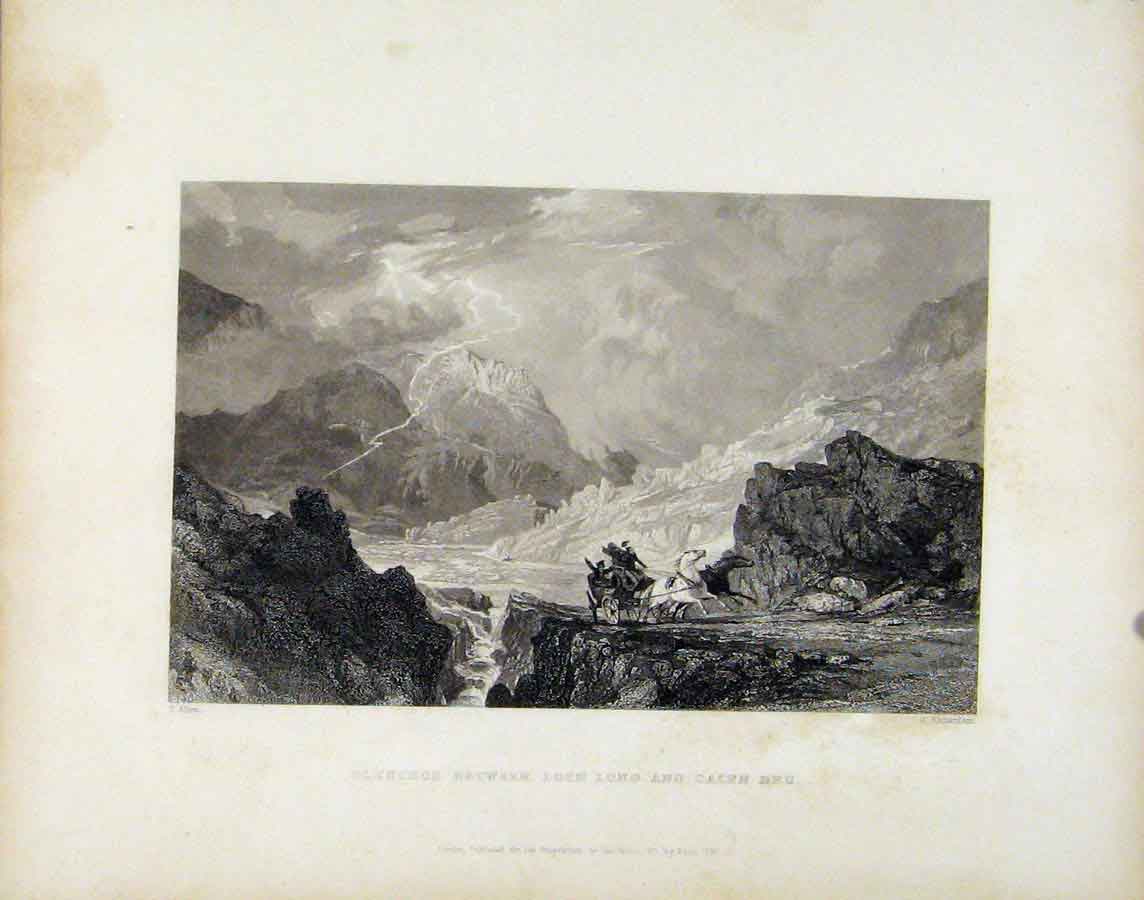 Original Old Antique Print Glencror Between Loch Long And Cairn Dhu Scotland