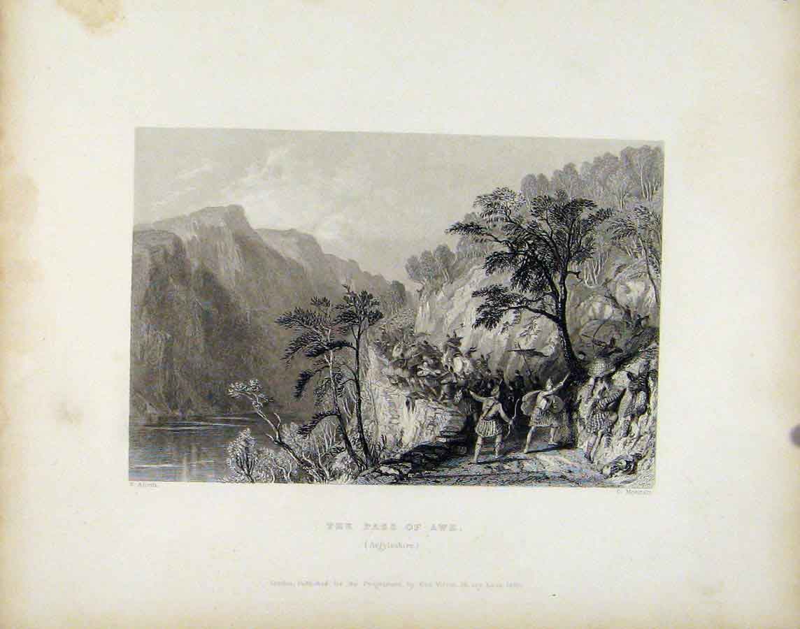 Original Old Antique Print Scotland C1839 Pass Awe Argyleshrie 19th