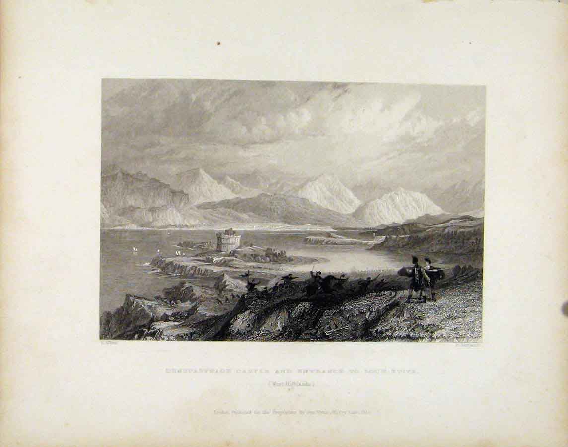 Original Old Antique Print Dunstaffnage Castle Entrance Loch Etive Scotland Art