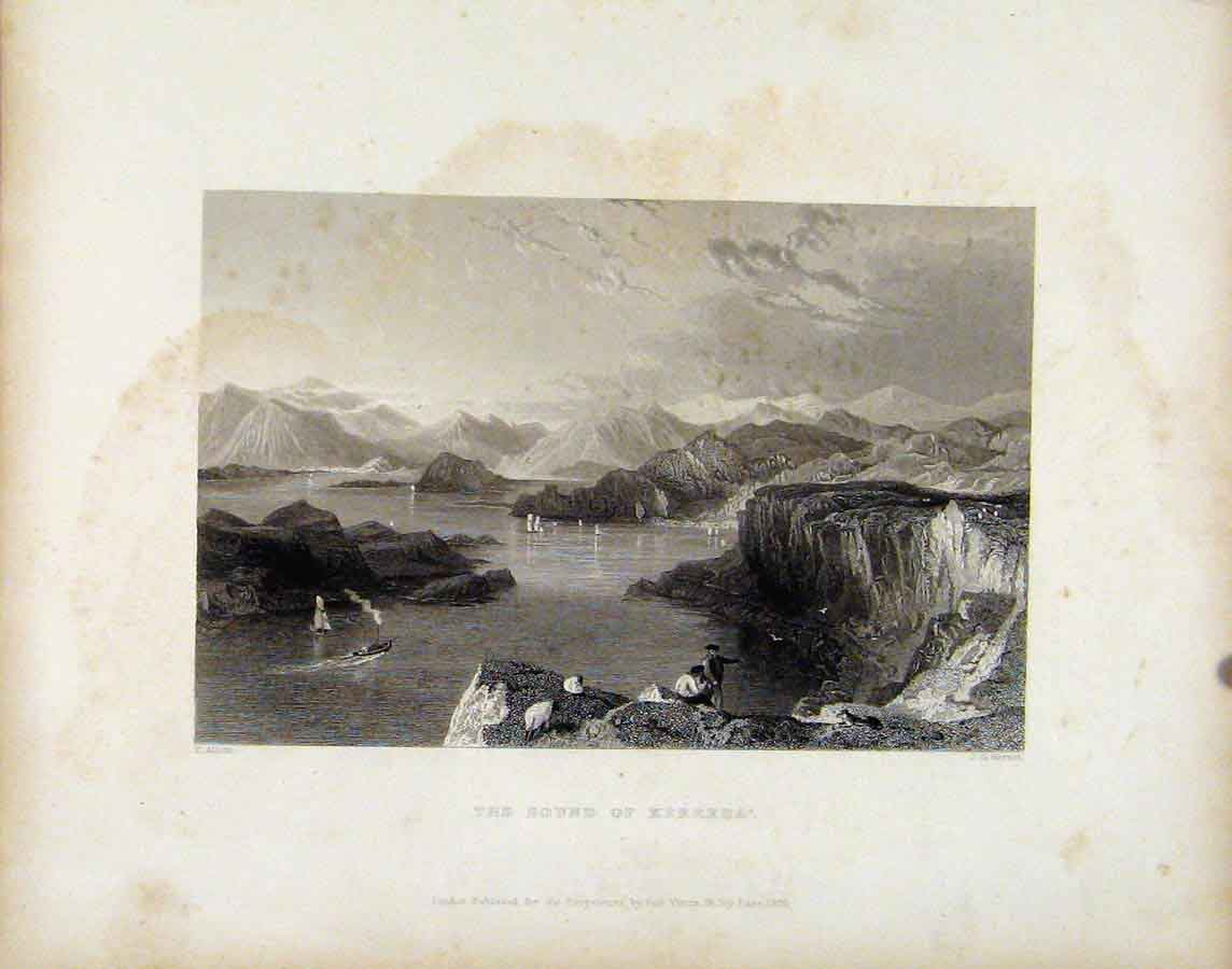 Original Old Antique Print Scotland C1839 Sound Kerrera Fine Art 19th
