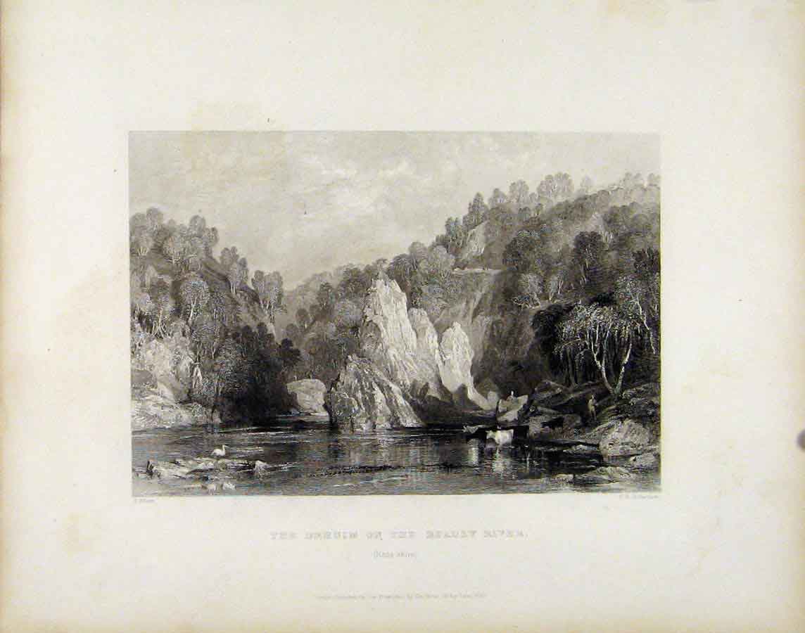 Original Old Antique Print C1839 Scotland Drhuim Beauly River Art 19th