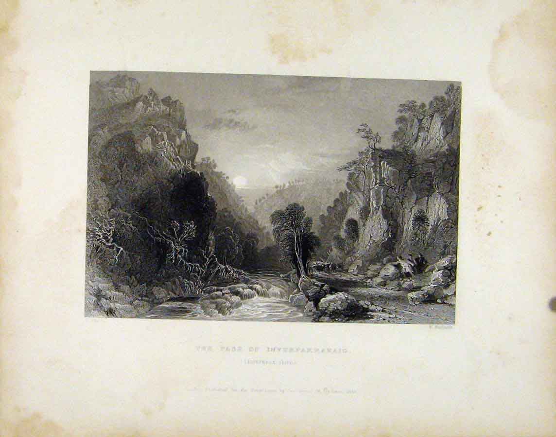 Original Old Antique Print Pass Inverfarrakaig Inverness Scotland C1839 19th