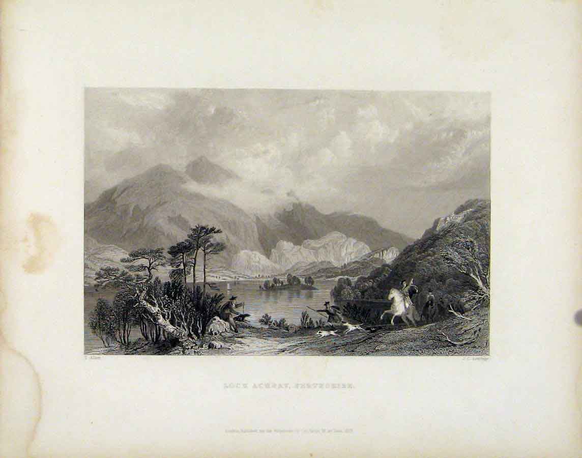 Original Old Antique Print C1839 Scotland Art Loch Achray Perthshire Victorian