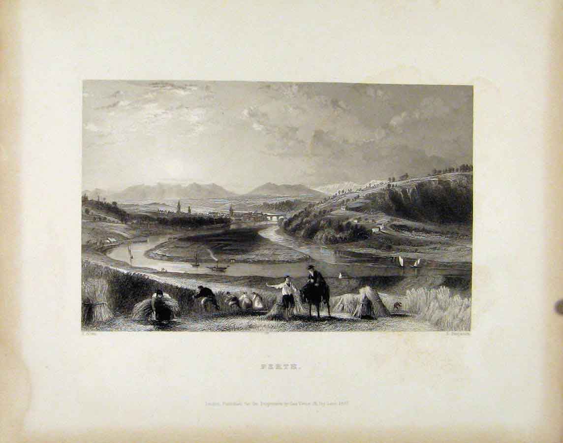 Original Old Antique Print Perth Fine Art Scotland C1839 Valley 19th
