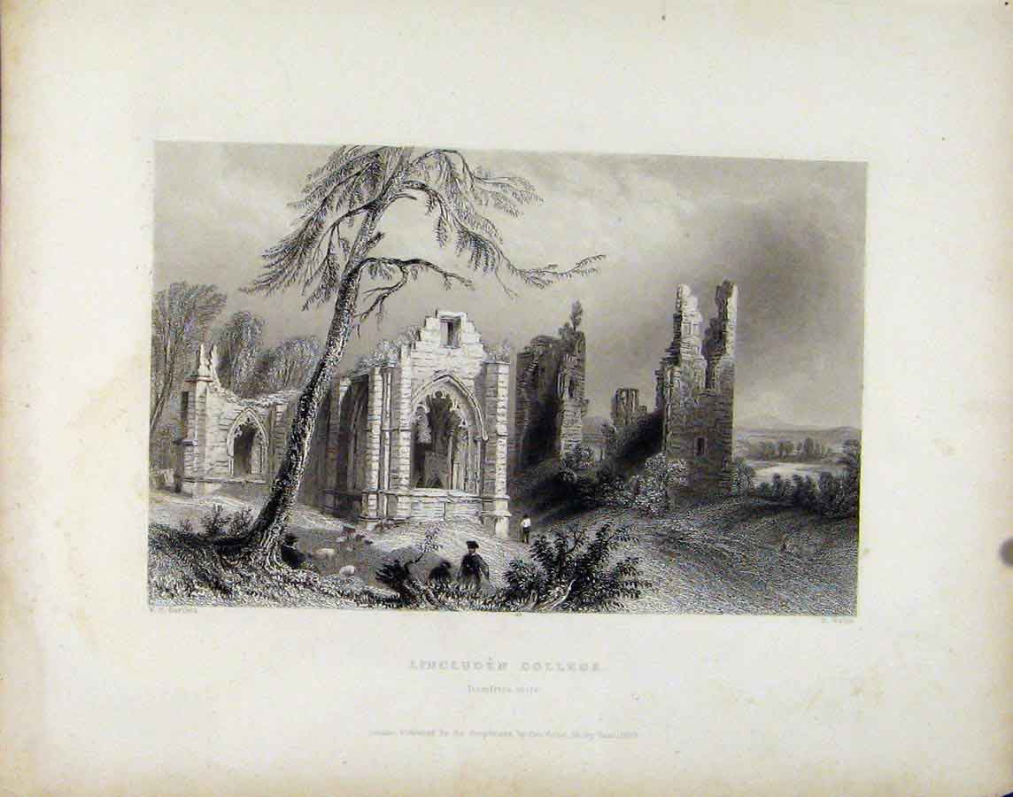 Original Old Antique Print Lincluden College Dumrieshire Scotland