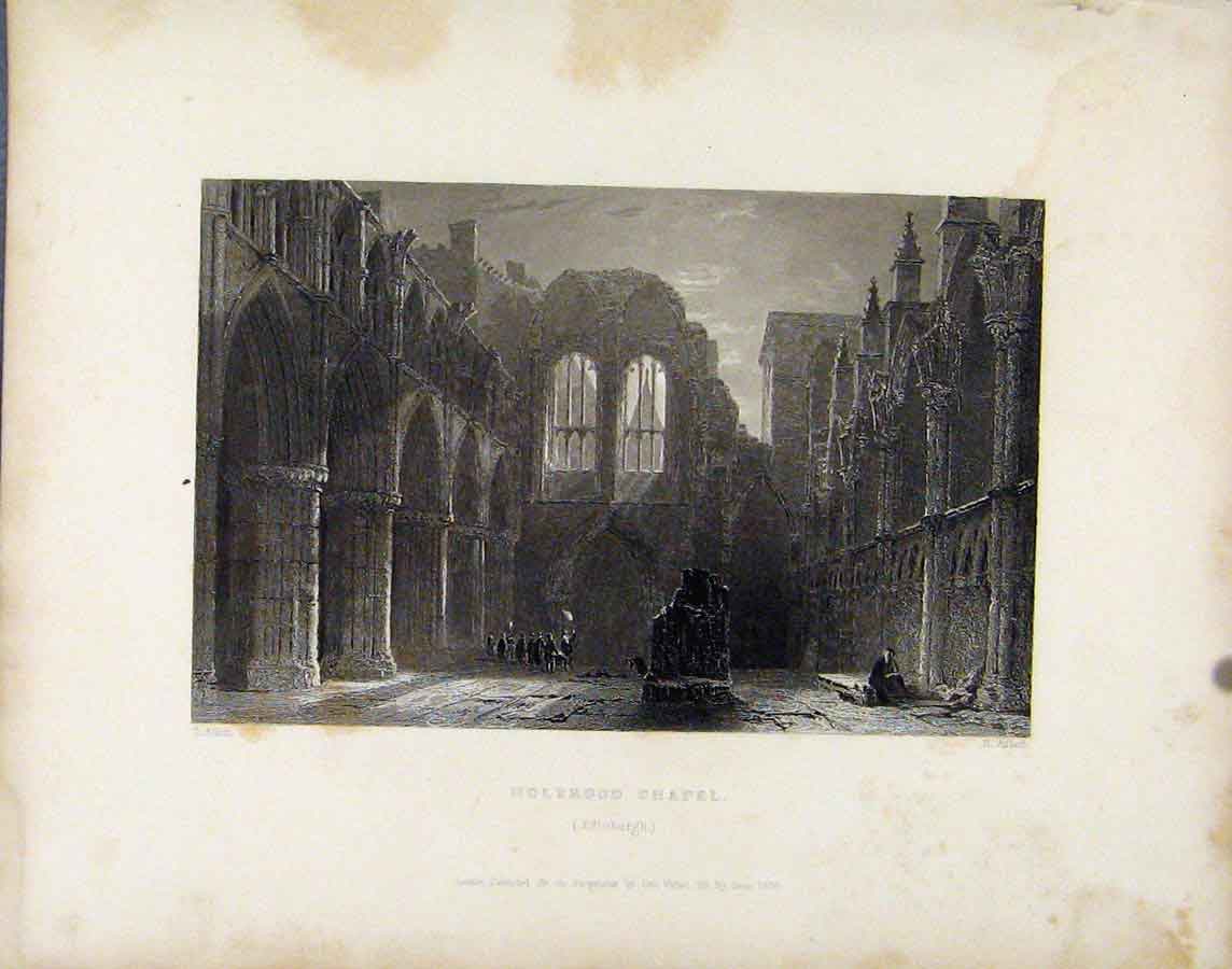 Original Old Antique Print Holyrood Chapel Edinburgh Scotland Art