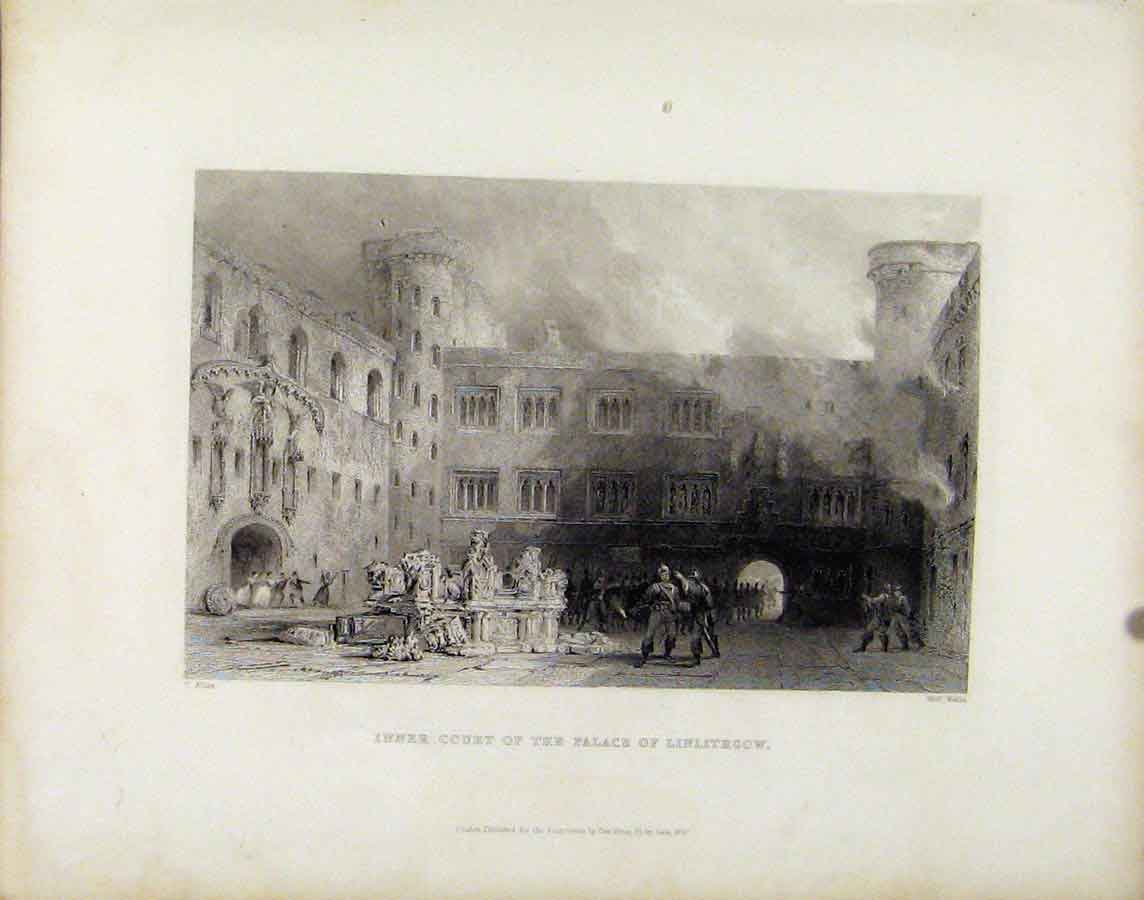 Original Old Antique Print Inner Court Palace Linlithgow Scotland