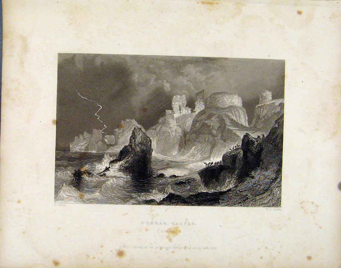Original Old Antique Print Scotland C1839 Art Dunbar Castle Lothian Victorian