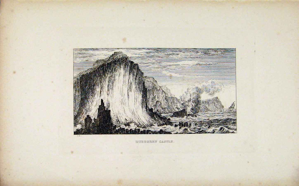 Original Old Antique Print Fine Art Rueberry Castle Etching C183 19th Century