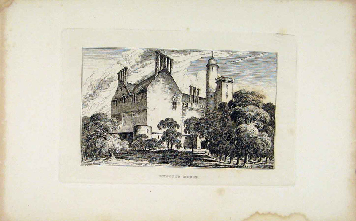 Original Old Antique Print Wintowun House Fine Art Etching 1830 19th Century