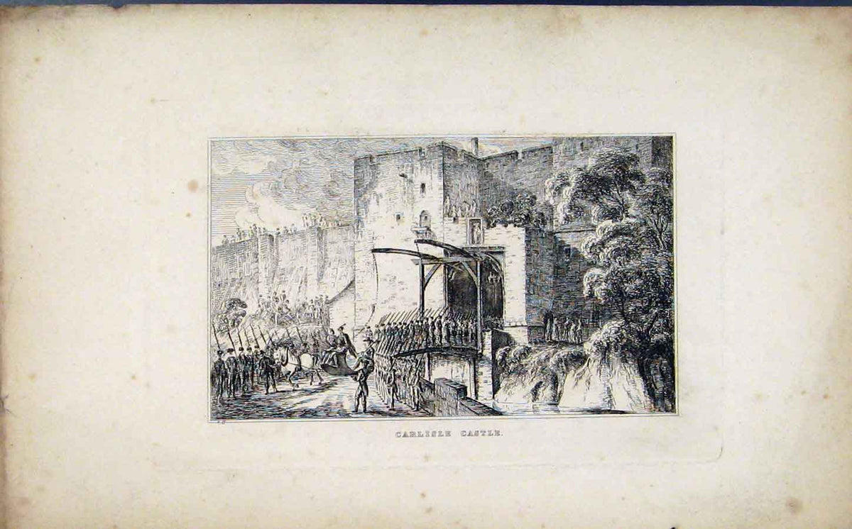 Original Old Antique Print Fine Art Carlisle Castle Etching C1830 19th Century