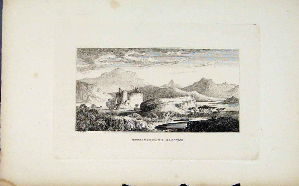 Original Old Antique Print Etching C1830 Dunstafnage Castle Fine Art 19th
