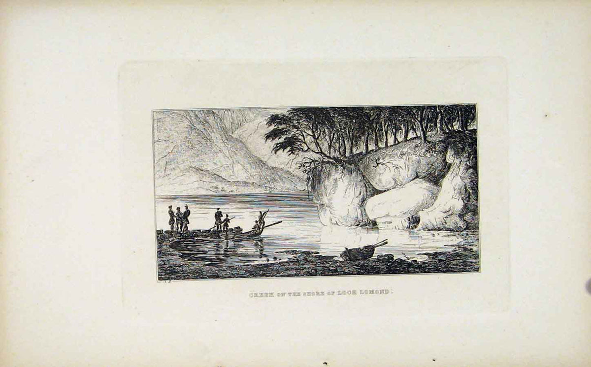 Original Old Antique Print Greek On The Shore Loch Lomond Scotland C1830 19th