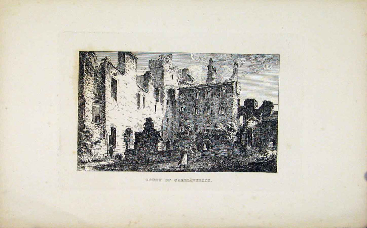 Original Old Antique Print C1830 Etching Court Caerlavesrock Art 19th Century