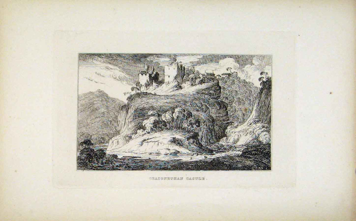 Original Old Antique Print Fine Art Etching C1830 Craignethan Castle 19th