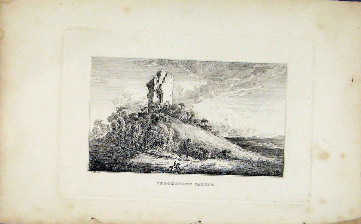 Original Old Antique Print Crookstown Castle Etching C1830 Fine Art 19th Century